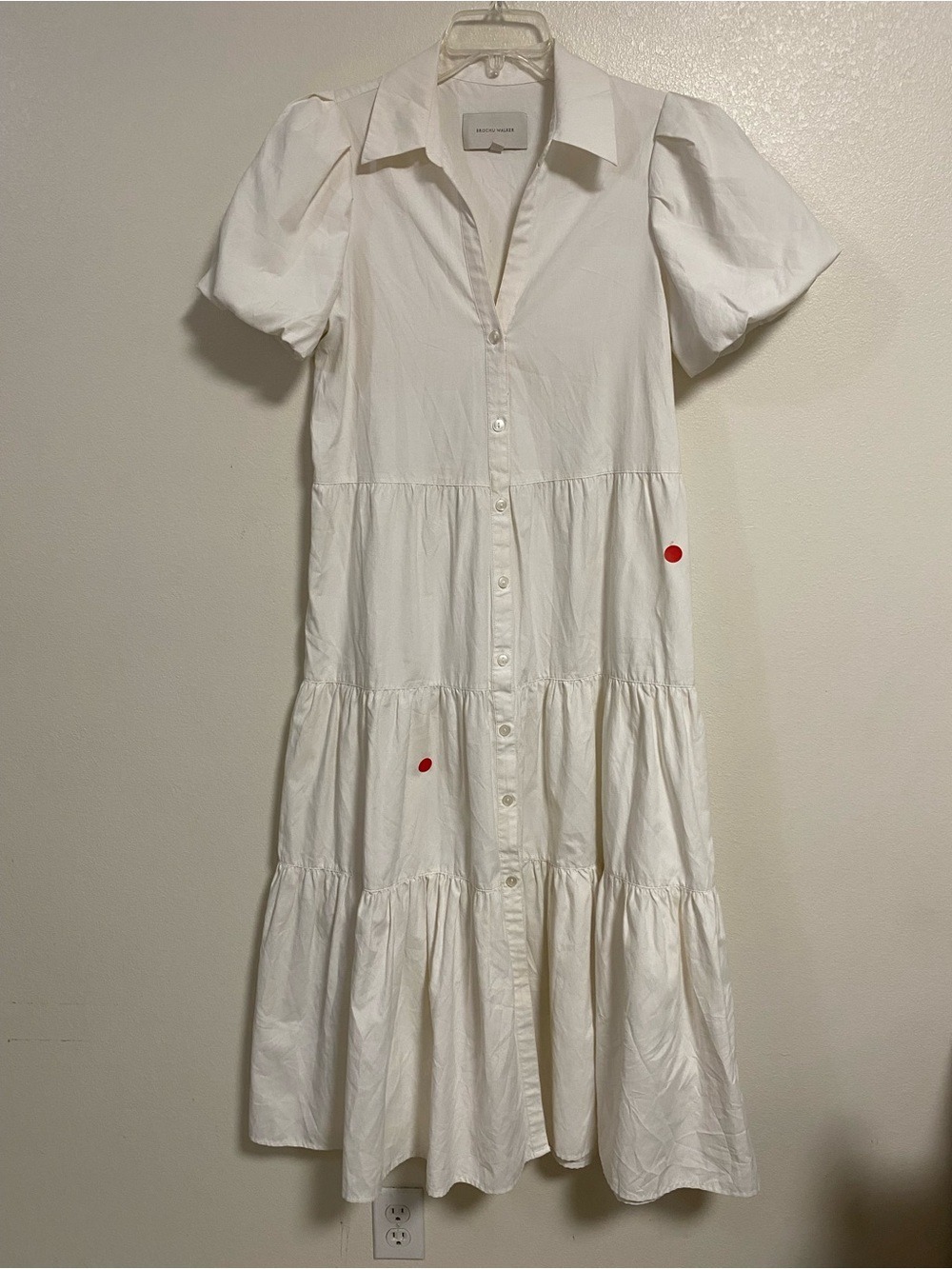 Brochu Walker Dress Women’s Size Medium White Havana Midi Shirt Dress Flaws